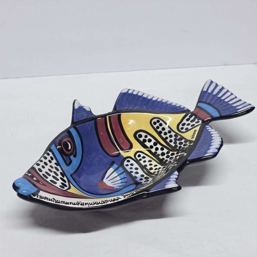 Signed Ben Diller Picasso Maui Hawaii Trigger Fish 12.5" Ceramic Pottery Bowl